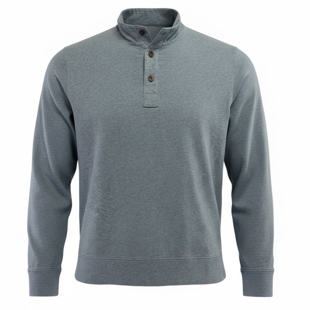 B Draddy Mens XL Pima Cotton Spandex Henley Pullover Heather Blue (i2)